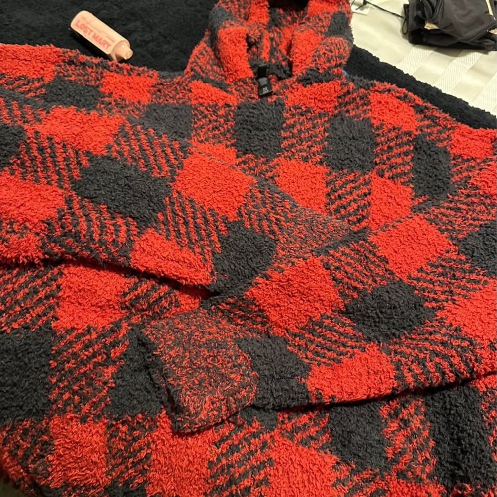 SKIMS Red and Black Plaid Hoodie
